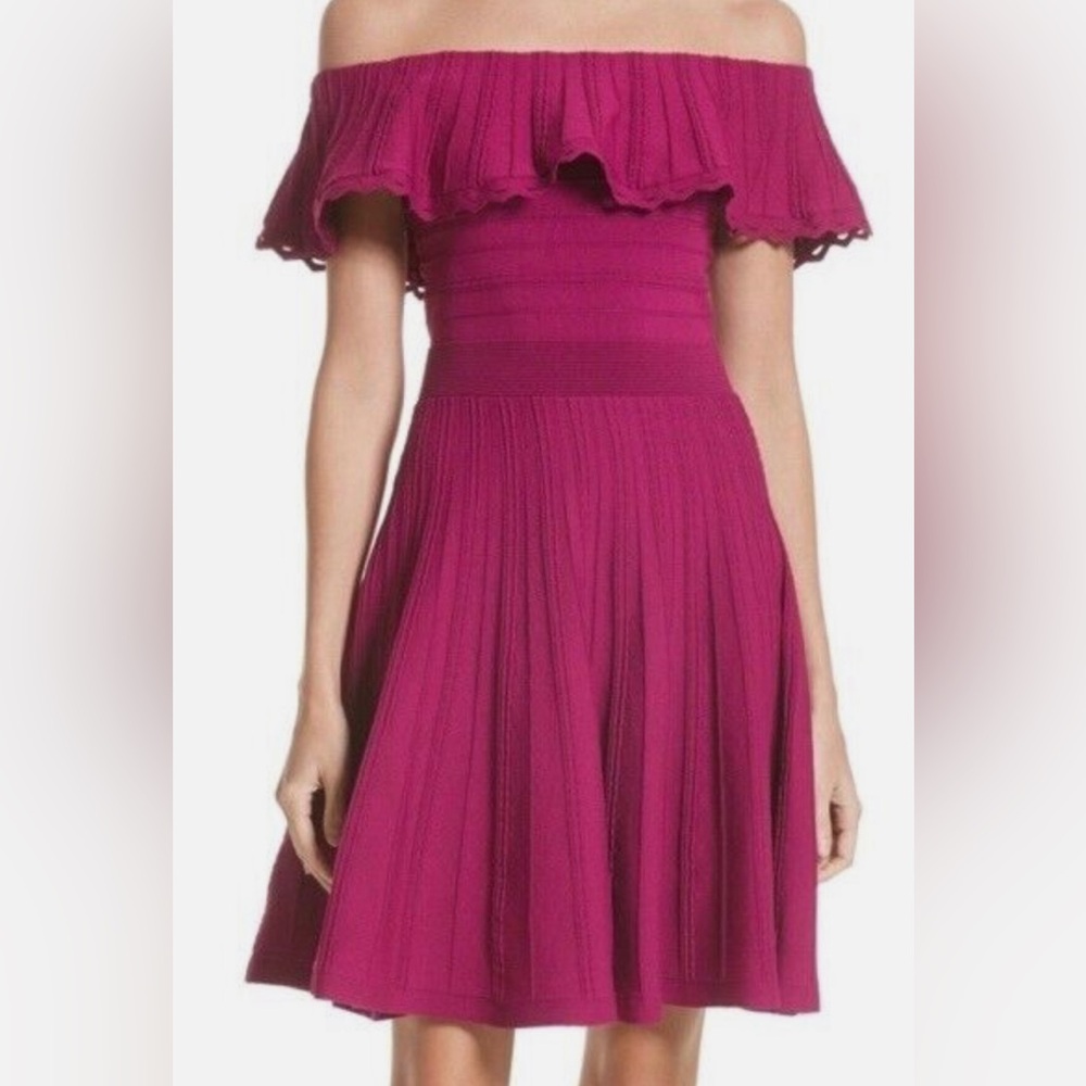 Ted Baker London Dilpree Fuchsia Off the Shoulder Knit Dress Sz:1 or XS
